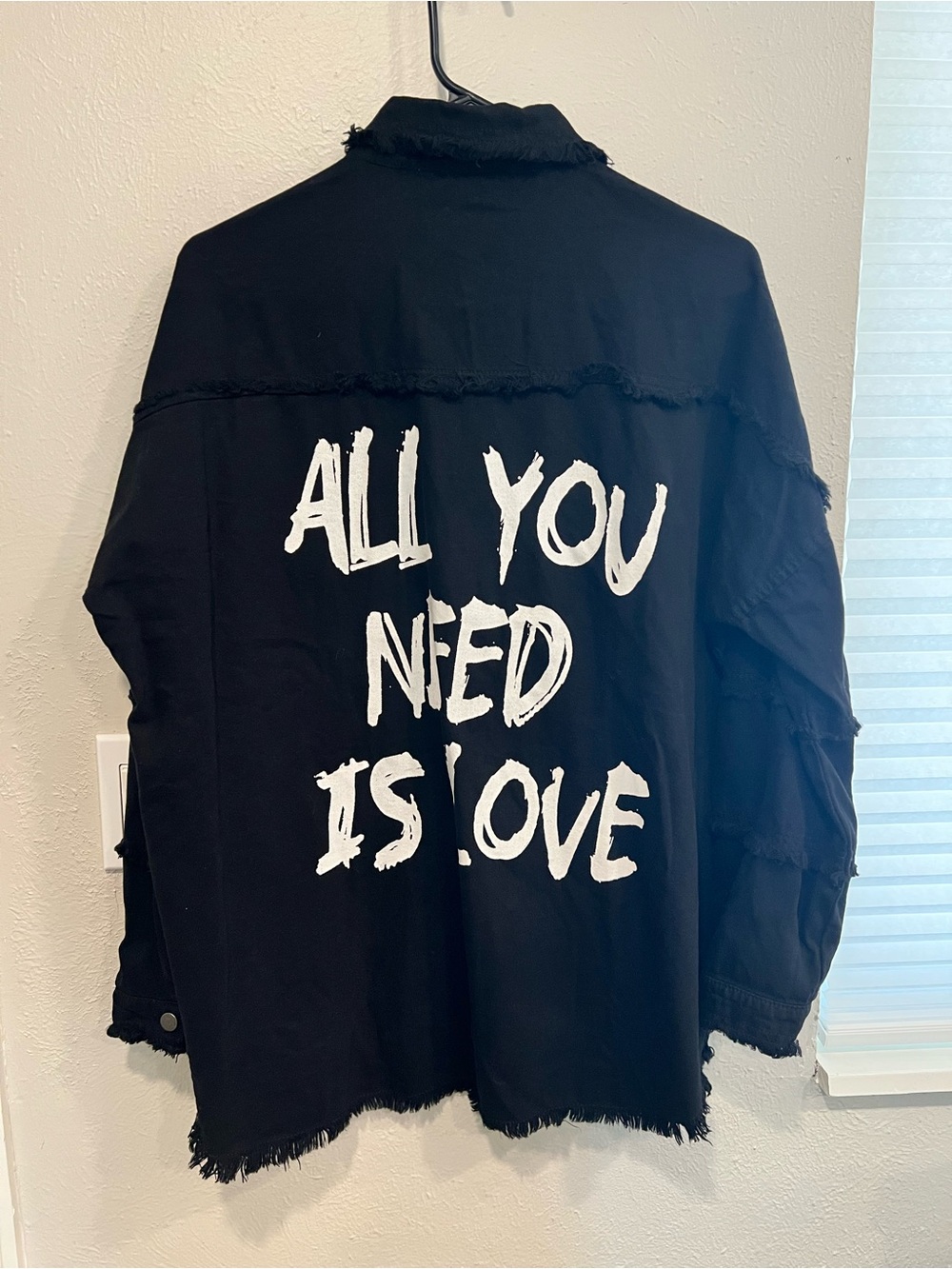 Elan Black Jean Jacket with White Graphic "ALL YOU NEED IS LOVE"